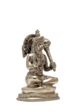 Brass Silver-Coated Sitting Hanuman Idol holding Gada- Aashirwad Mudra – 5.5 Inch - Image 6