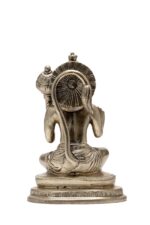 Brass Silver-Coated Sitting Hanuman Idol holding Gada- Aashirwad Mudra – 5.5 Inch - Image 5