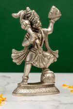 Brass Silver-Coated Balaji Idol Lifting the Sanjeevani Mountain – 6 Inch - Image 4
