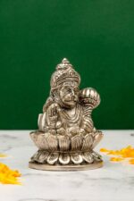 Brass Silver-Coated Hanuman Idol – Aashirwaad Mudra – On Lotus – 4.35 Inch - Image 8