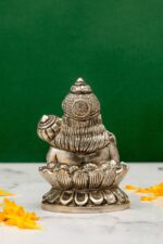 Brass Silver-Coated Hanuman Idol – Aashirwaad Mudra – On Lotus – 4.35 Inch - Image 7