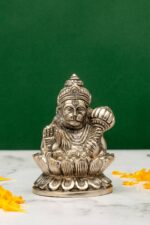 Brass Silver-Coated Hanuman Idol – Aashirwaad Mudra – On Lotus – 4.35 Inch