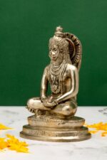 Brass Silver-Coated Sitting Bajrang Bali Idol – Dhyan Mudra – 6 Inch - Image 2