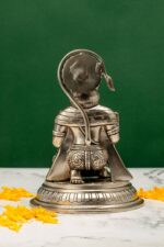 Brass Superfine Silver-Coated Hanuman Idol – Ashirwad Mudra – Kneeling – 7 Inch - Image 3