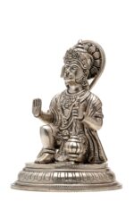 Brass Superfine Silver-Coated Hanuman Idol – Ashirwad Mudra – Kneeling – 7 Inch - Image 7