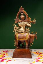 Brass Krishna Idol Playing Flute With Holy Cow – Dual Tone – 15.5 Inch - Image 3