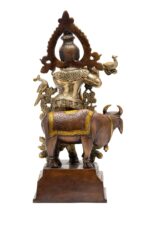 Brass Krishna Idol Playing Flute With Holy Cow – Dual Tone – 15.5 Inch - Image 5