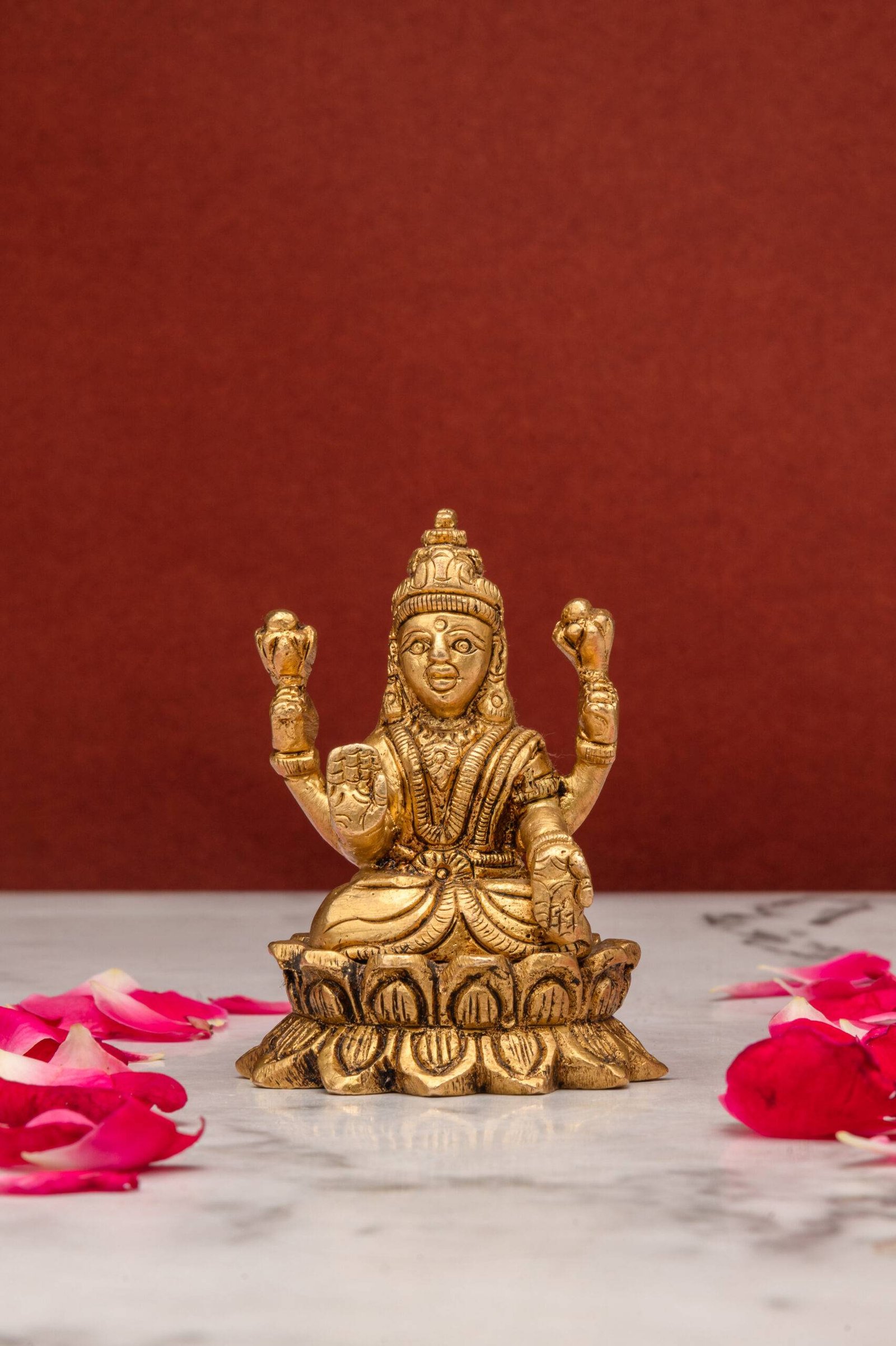 brass-Laxmi-342-8-scaled-1.jpg Brass Superfine Laxmi Idol Seated on Lotus Flower – 2.75 Inch - Image 1