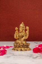 Brass Superfine Laxmi Idol Seated on Lotus Flower – 2.75 Inch - Image 2