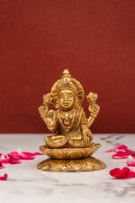 Brass Superfine Laxmi Idol Seated on Lotus Flower – 3 Inch
