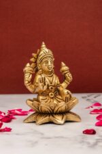 Brass Superfine Laxmi Mata Idol on Lotus Flower – 3.5 Inch - Image 4
