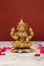 Brass Superfine Laxmi Mata Idol on Lotus Flower – 3.5 Inch