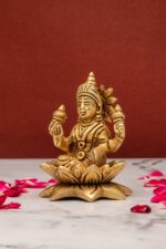 Brass Superfine Laxmi Mata Idol on Lotus Flower – 3.5 Inch - Image 2