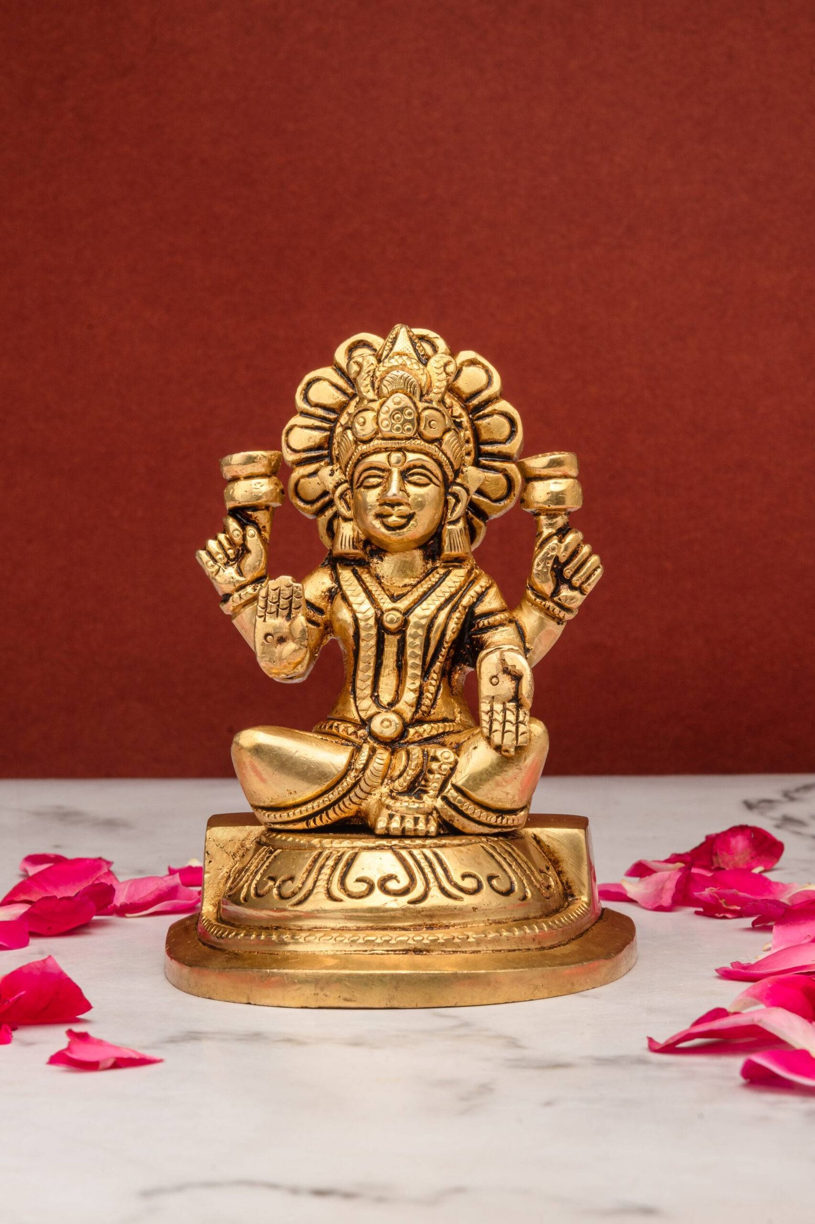 brass-Laxmi-355-8-scaled-1.jpg Brass Superfine Laxmi Mata Idol – Detailed Carving – 4.25 Inch - Image 1
