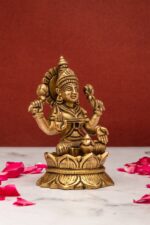 Brass Superfine Laxmi Idol Seated on Lotus Flower – 5 Inch - Image 8