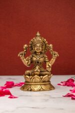 Brass Superfine Laxmi Idol Seated on Lotus Flower – 5 Inch