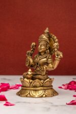 Brass Superfine Laxmi Idol Seated on Lotus Flower – 5 Inch - Image 2