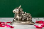 Brass Silver-Coated Superfine Nandi Idol – Beautifully Carved – 2.5 Inches