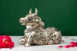 Brass Silver-Coated Superfine Nandi Idol – Beautifully Carved – 5.20 Inches - Image 2