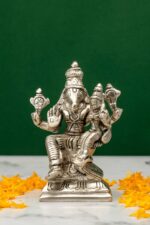 Brass Silver-Coated Superfine Lord Narsingh Idol- 4.35 Inches