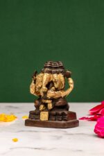 Brass Punchmukhi Ganesha Idol – Dual Tone – 3 Inch - Image 6