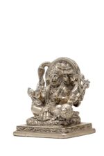 Brass Silver-Coated Sitting Panchmukhi Hanuman Idol – With 10 Arms – 3.5 Inch - Image 7