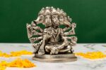 Brass Silver-Coated Sitting Panchmukhi Hanuman Idol – With 10 Arms – 3.7 Inch - Image 4