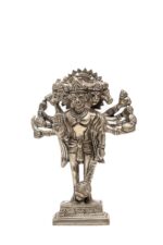 Brass Silver-Coated Standing Panchmukhi Hanuman Idol – With 10 Arms- 6 Inch - Image 6