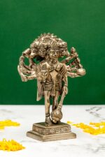 Brass Silver-Coated Standing Panchmukhi Hanuman Idol – With 10 Arms- 6 Inch - Image 8