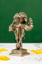 Brass Silver-Coated Standing Panchmukhi Hanuman Idol – With 10 Arms- 6 Inch - Image 2