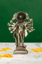 Brass Silver-Coated Standing Panchmukhi Hanuman Idol – With 10 Arms- 6 Inch - Image 3