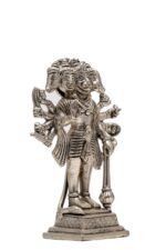 Brass Silver-Coated Standing Panchmukhi Hanuman Idol – With 10 Arms- 6 Inch - Image 6