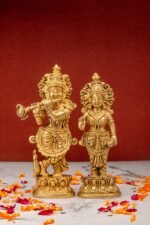 Superfine Brass Radha Krishna Idol – Beautiful Carving – 7 Inch