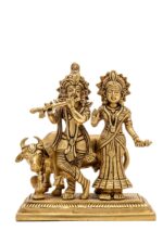 Superfine Brass Radha Krishna Idol with Cow – 6 Inch – Beautiful Carving - Image 6