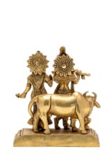 Superfine Brass Radha Krishna Idol with Cow – 6 Inch – Beautiful Carving - Image 3