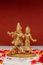 Superfine Brass Radha Krishna Idol – with Peacock – 5 Inch