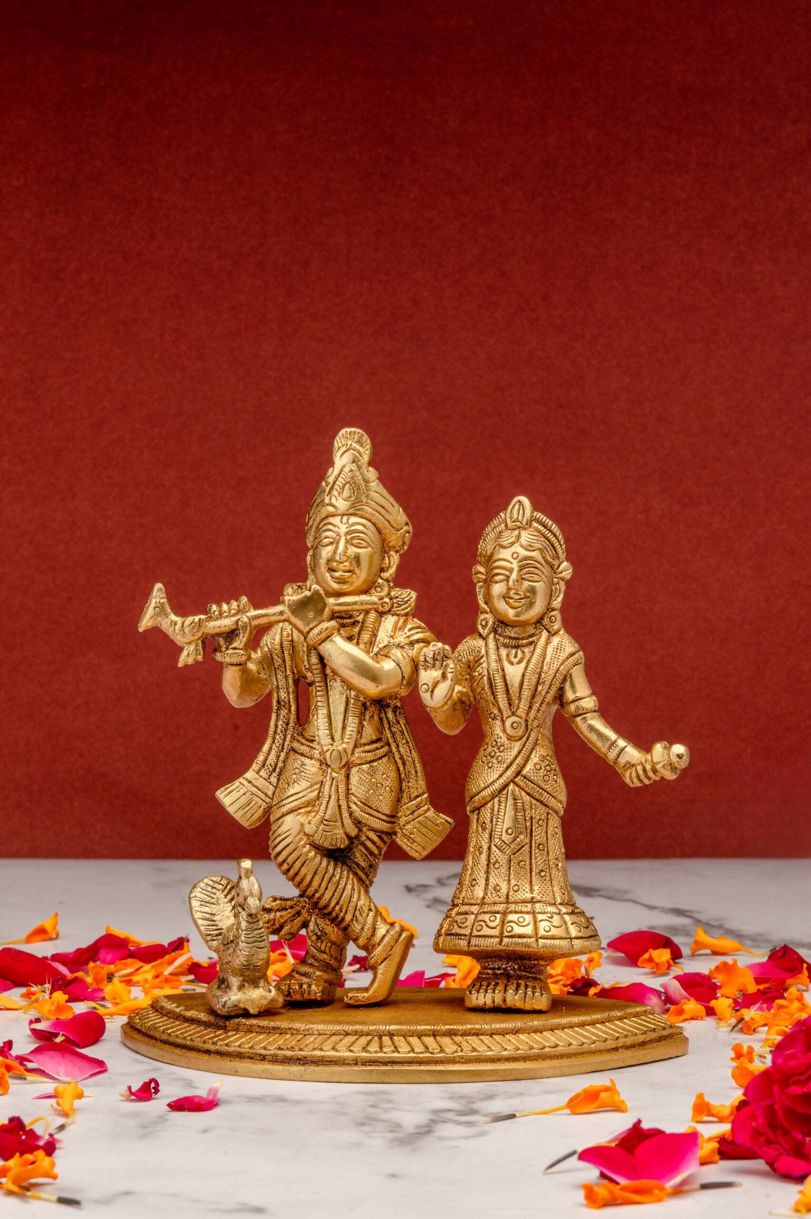 brass-Radha-Krishna-197-8-scaled-1.jpg Superfine Brass Radha Krishna Idol – with Peacock – 5 Inch - Image 1