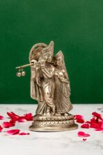 Brass Silver-Coated Superfine Radha Krishna Idol – With Peacock – 5.5 Inch - Image 4