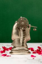 Brass Silver-Coated Superfine Radha Krishna Idol – With Peacock – 5.5 Inch - Image 3