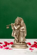 Brass Silver-Coated Superfine Radha Krishna Idol – With Peacock – 5.5 Inch - Image 2