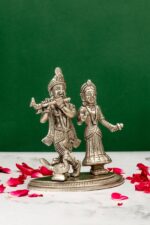 Brass Silver-Coated Superfine Radha Krishna Idol – 5.5 Inch - Image 4