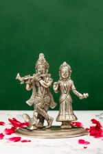 Brass Silver-Coated Superfine Radha Krishna Idol – 5.5 Inch