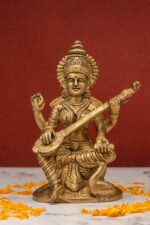 Brass Saraswati Idol – Detailed Carving – 6.25 Inch