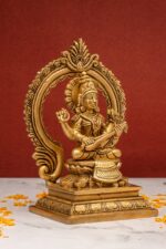 Brass Superfine Saraswati Idol – With Frame – 7 Inch - Image 4