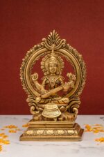 Brass Superfine Saraswati Idol – With Frame – 7 Inch