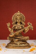 Brass Superfine Saraswati Idol – Detailed Carving – 7.5 Inch