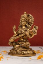 Brass Superfine Saraswati Idol – Detailed Carving – 7.5 Inch - Image 2