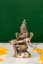 Brass Silver Coated Superfine Saraswati Idol – On Lotus – 3.15 Inch - Image 2