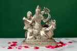 Brass Silver-Coated Superfine Shiv Parivar Idol – With Ganesh & Kartikeya On Nandi – 6.30 Inches - Image 3