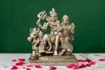 Brass Silver-Coated Superfine Shiv Parivar Idol – With Ganesh & Kartikeya On Nandi – 6.30 Inches
